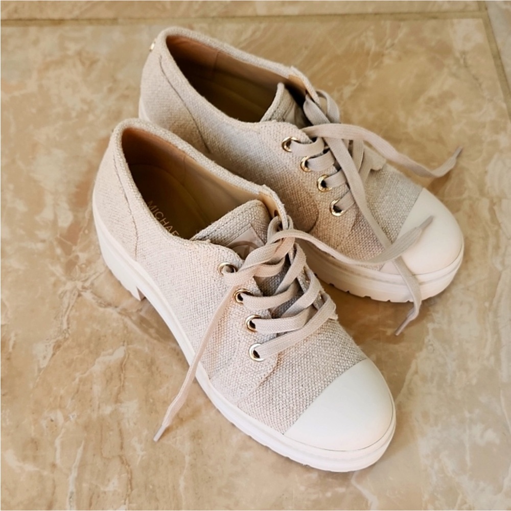 Michael Kors Women's Corey Lug Sole Cream Canvas Sneakers